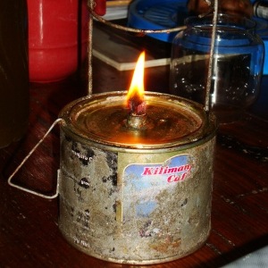 Small lantern burning with Jatropha seed oil.